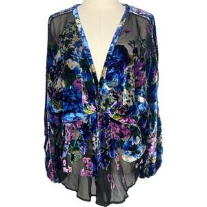 Floral V-Neck Blouse - Blue and Purple